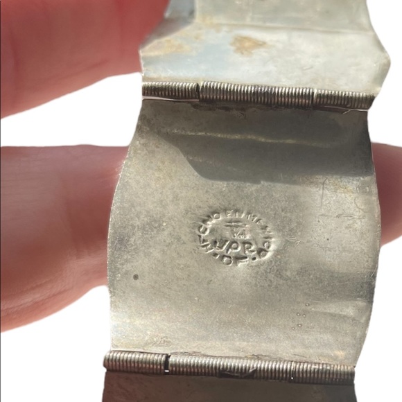 Vintage Sterling Silver Hecho En Mexico Aztec Mask Carved Onyx Panel B… - Picture 10 of 12